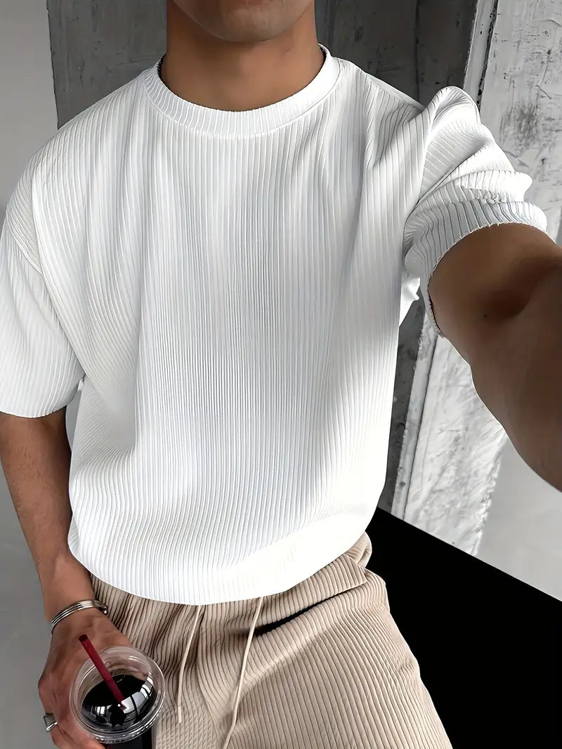 Cedro Drop Needle Texture Oversize Tee - Cream
