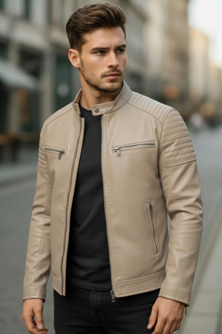 Signature Leather Jacket - Cream