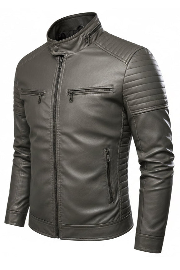 Signature Leather Jacket - Grey