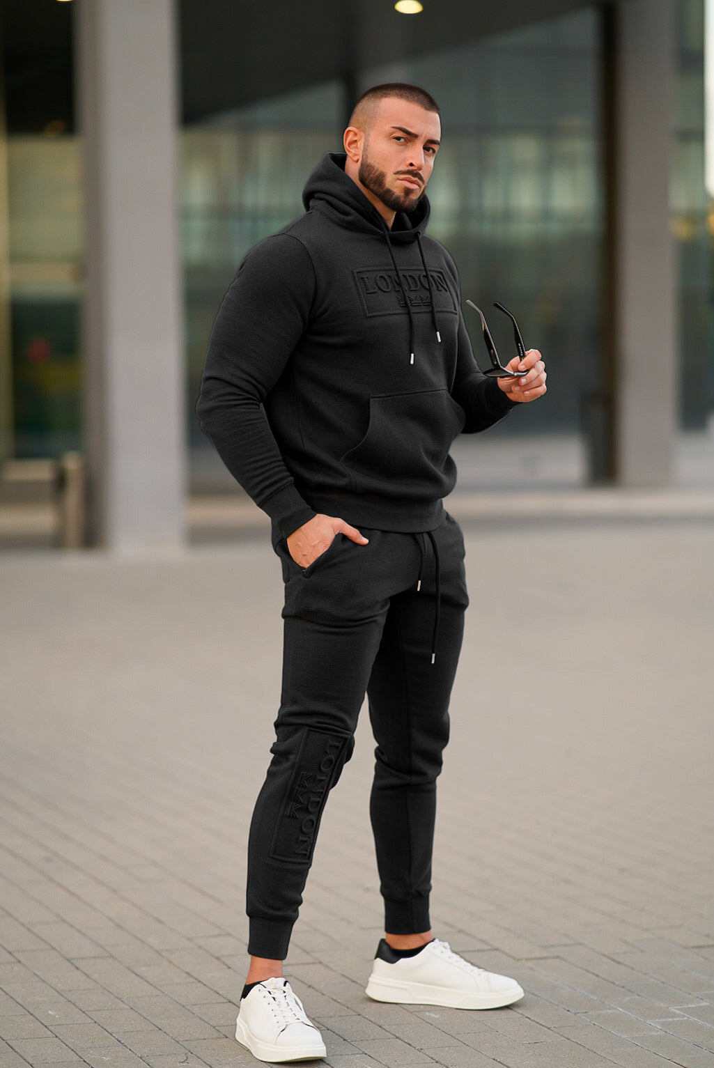 Black cotton tracksuit on sale