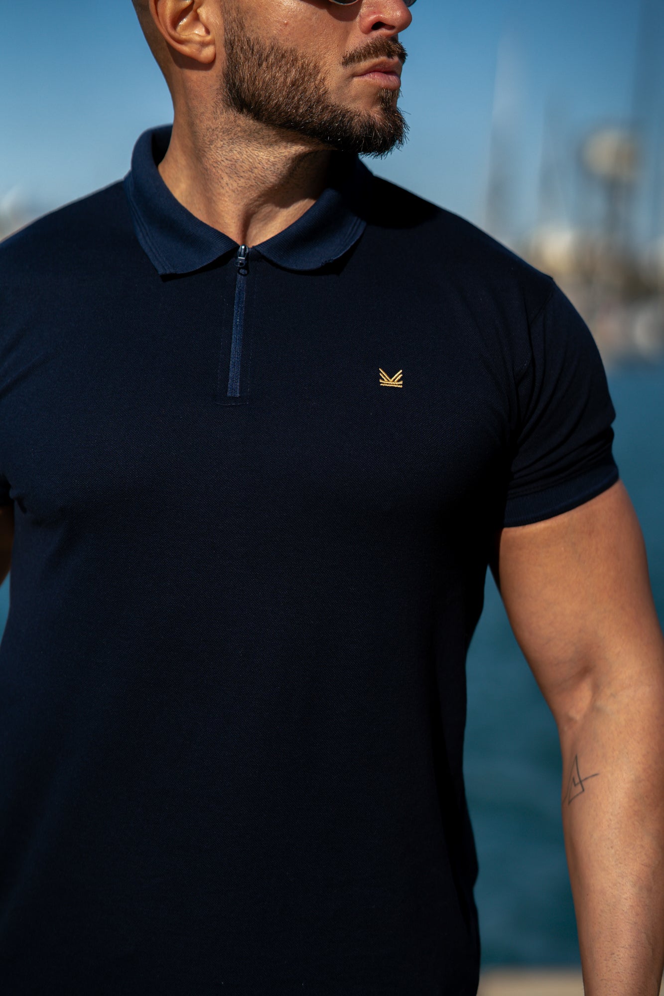 Premium Zip Cotton Polo - Navy