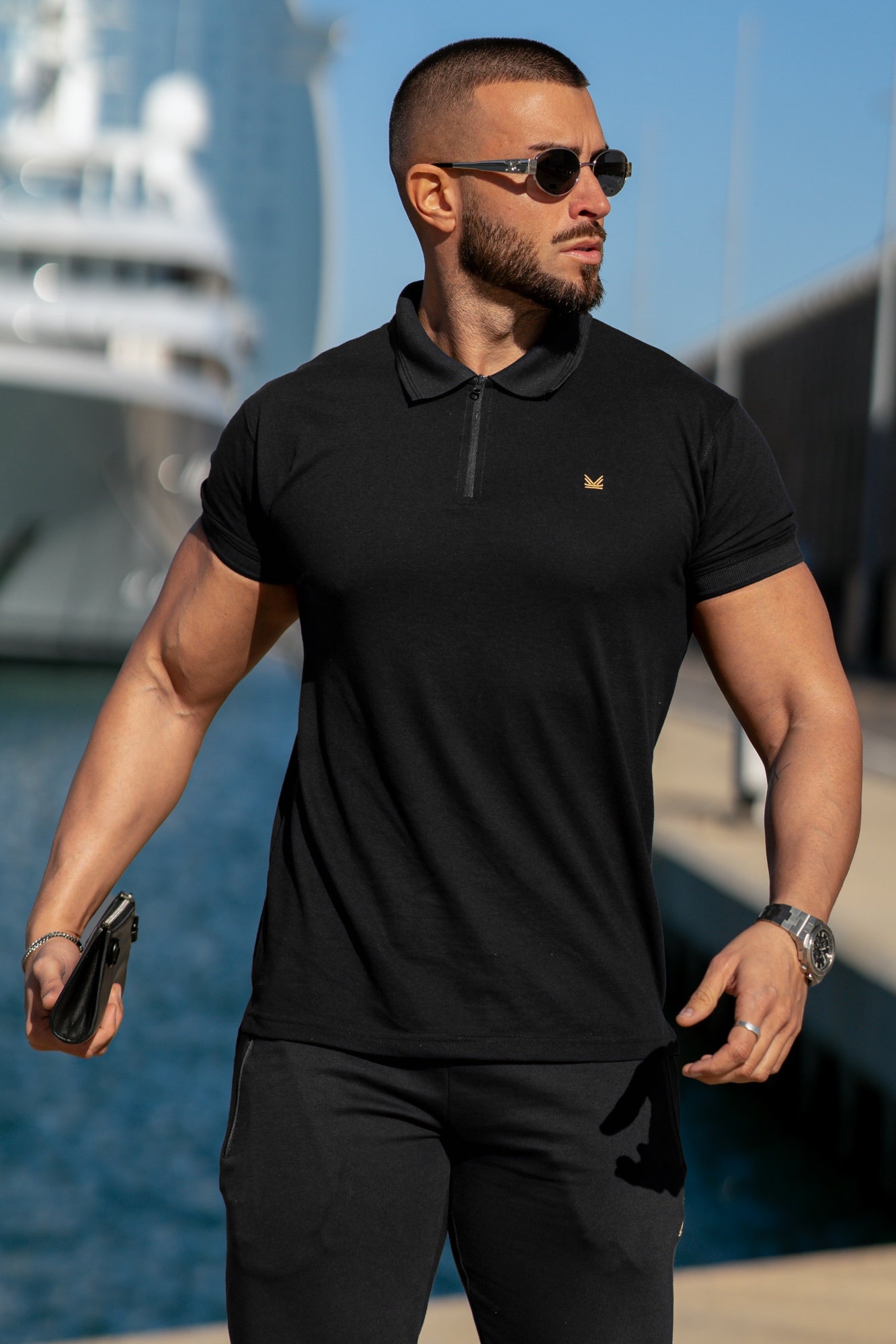 Premium Zip Cotton Polo - Black