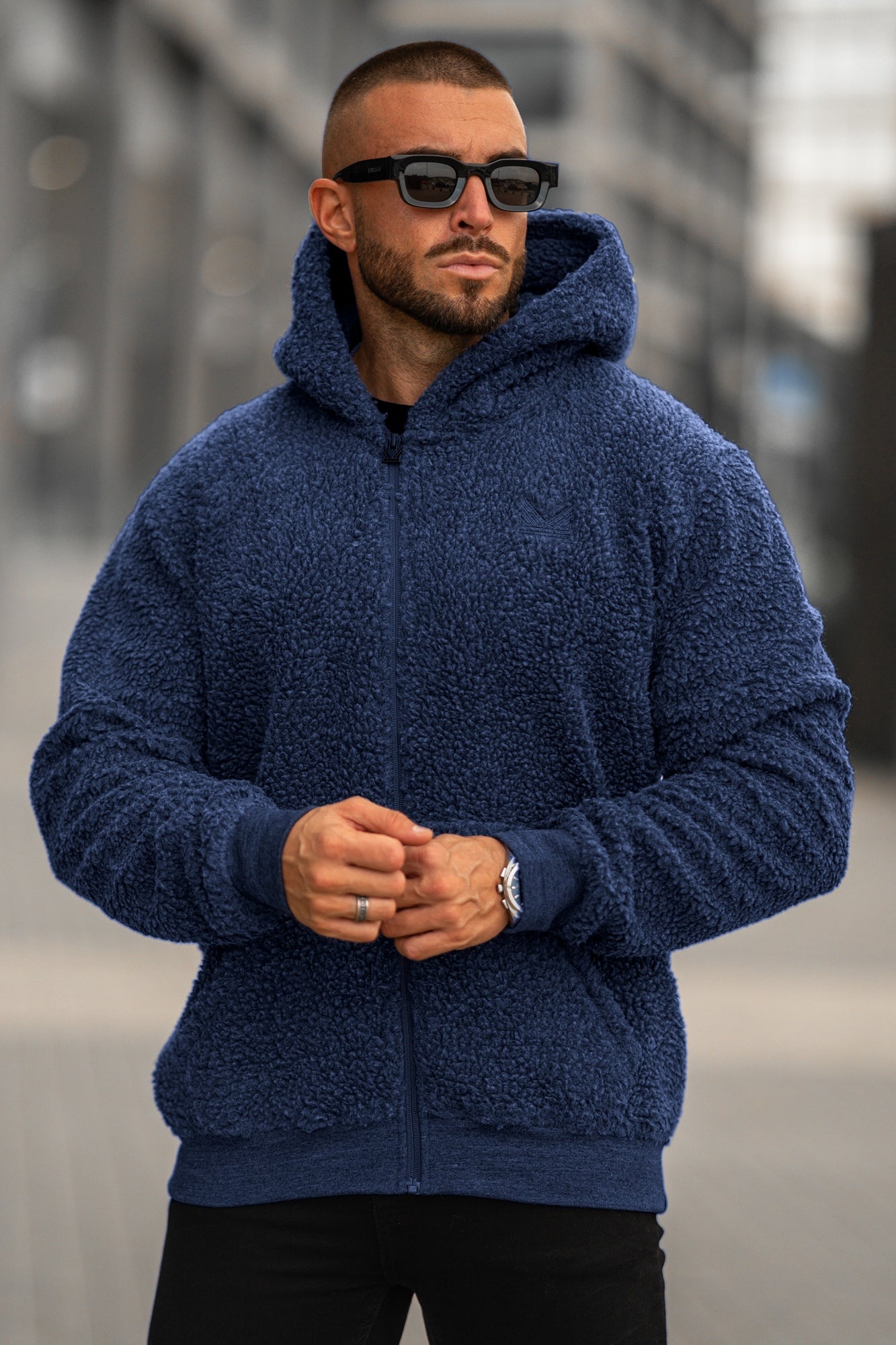 Gothic Sherpa Furr Hoodie Navy Relax Fit