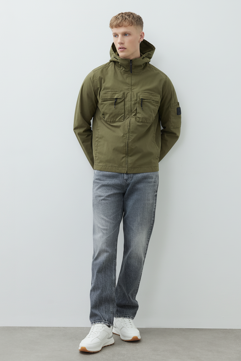 Hooded Cargo Shacket - Dark Olive