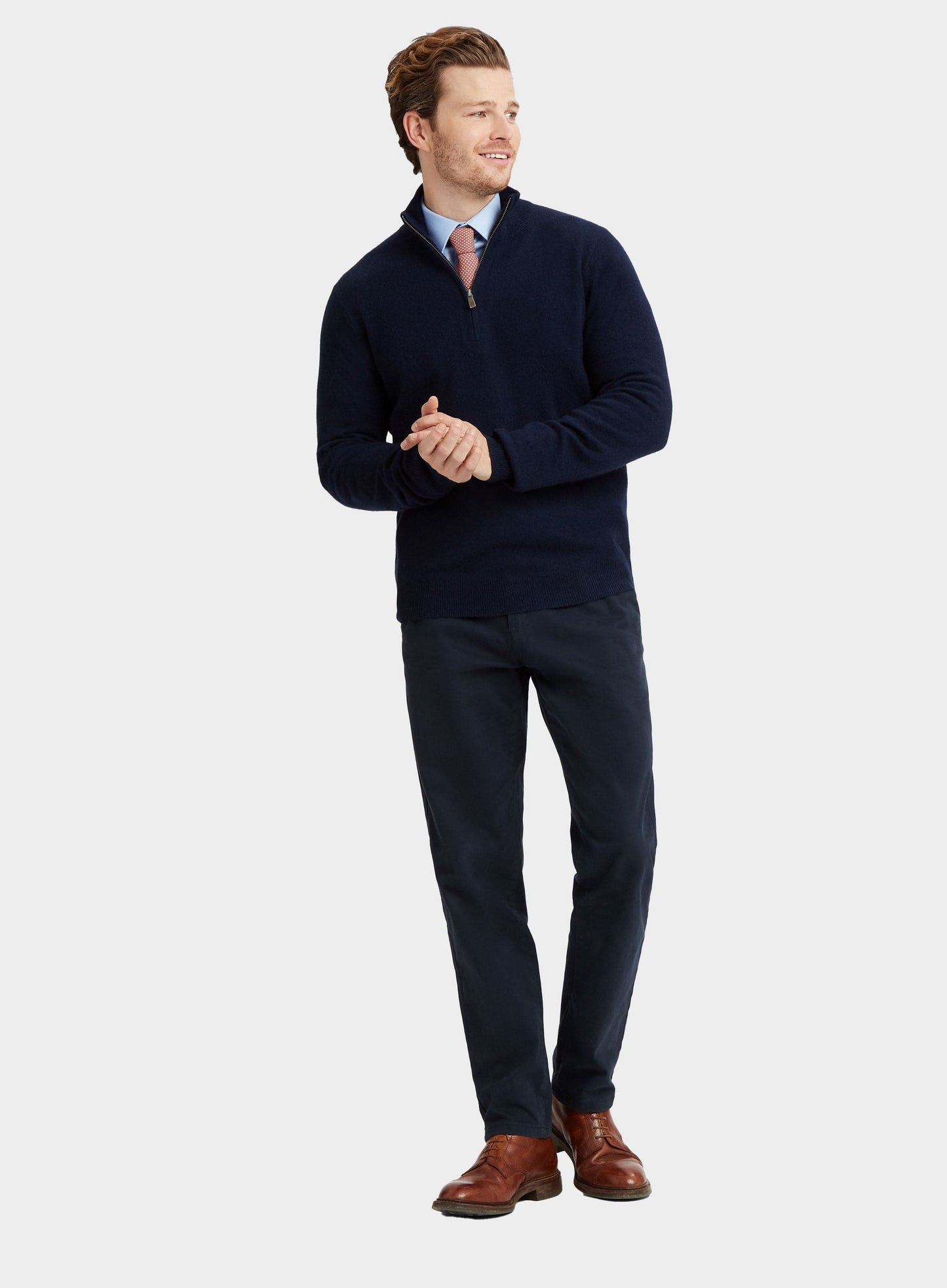 Quarter Zip Rib Knit Sweater - Navy