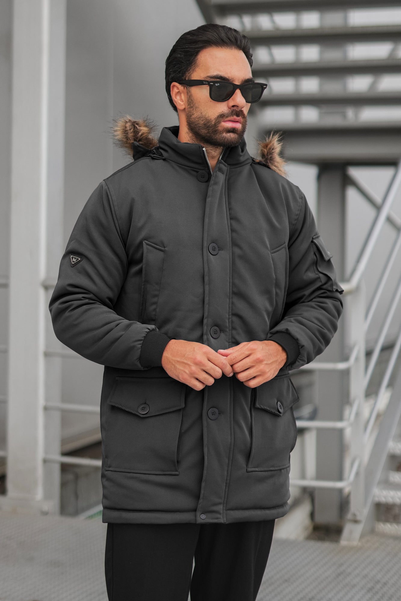 Imported Parka Long Coat - Black (removable hood)