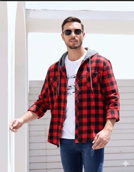 Flannel Hooded Shahcket - Red