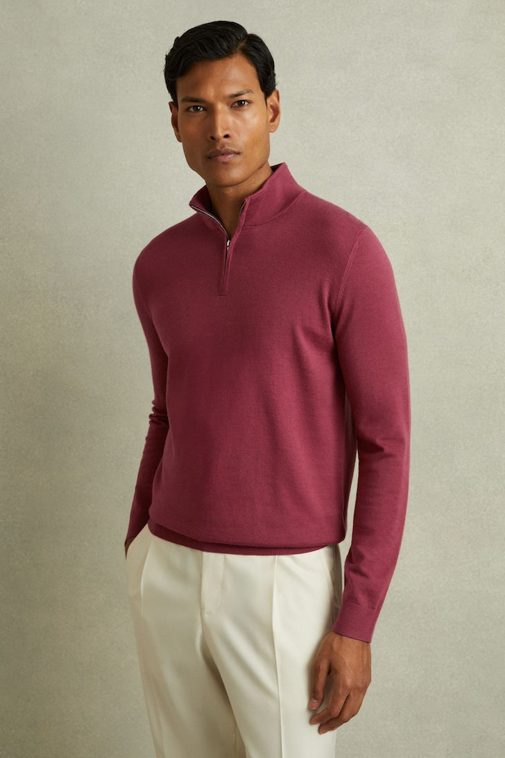 Quarter Zip Rib Knit Sweater - DARK-PURPLE