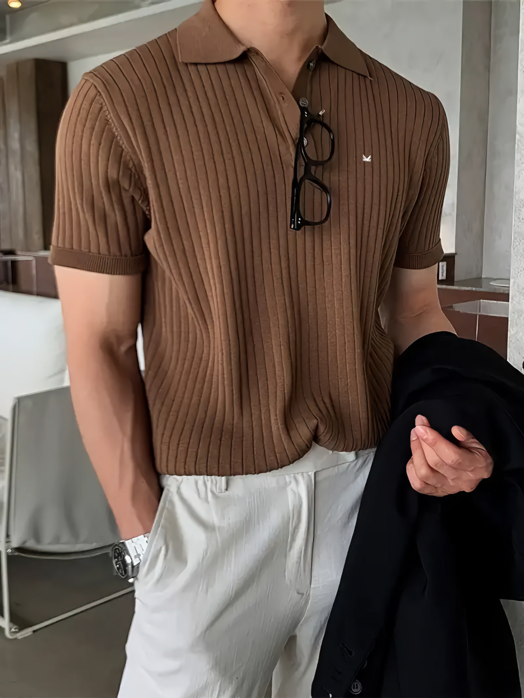 Cedro Drop Needle Texture Series Cotton Polo - Tan