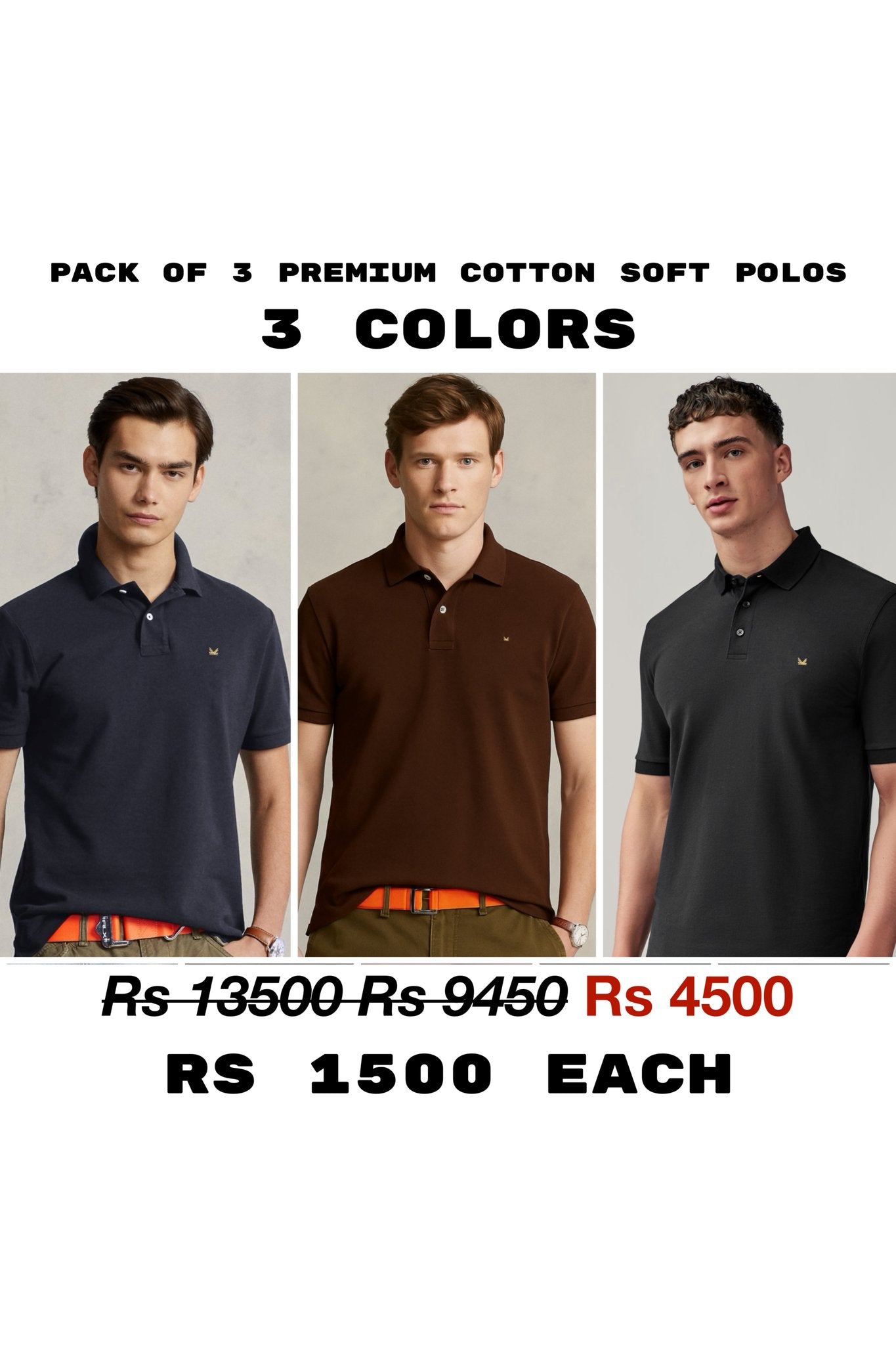 3 pack of Cotton polos formal basic
