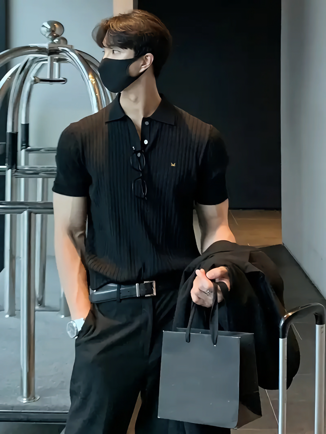 Core Drop Needle Texture Series Cotton Polo - Black