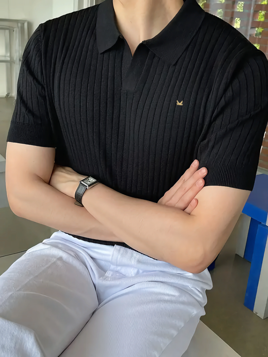 Core Drop Needle Texture Series Cotton Polo - Black