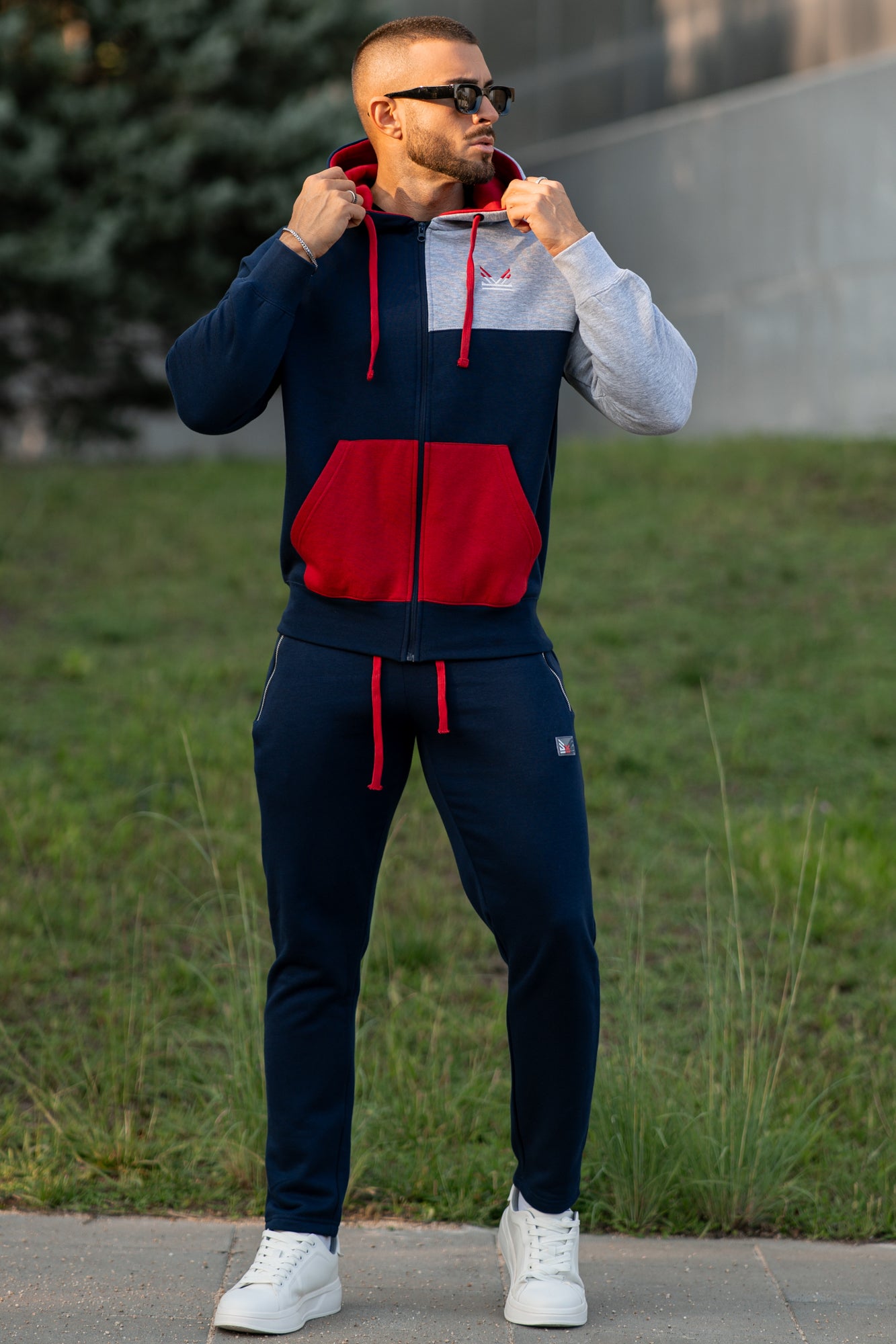 Colorblock Cotton Oversize Hoodie - Navy