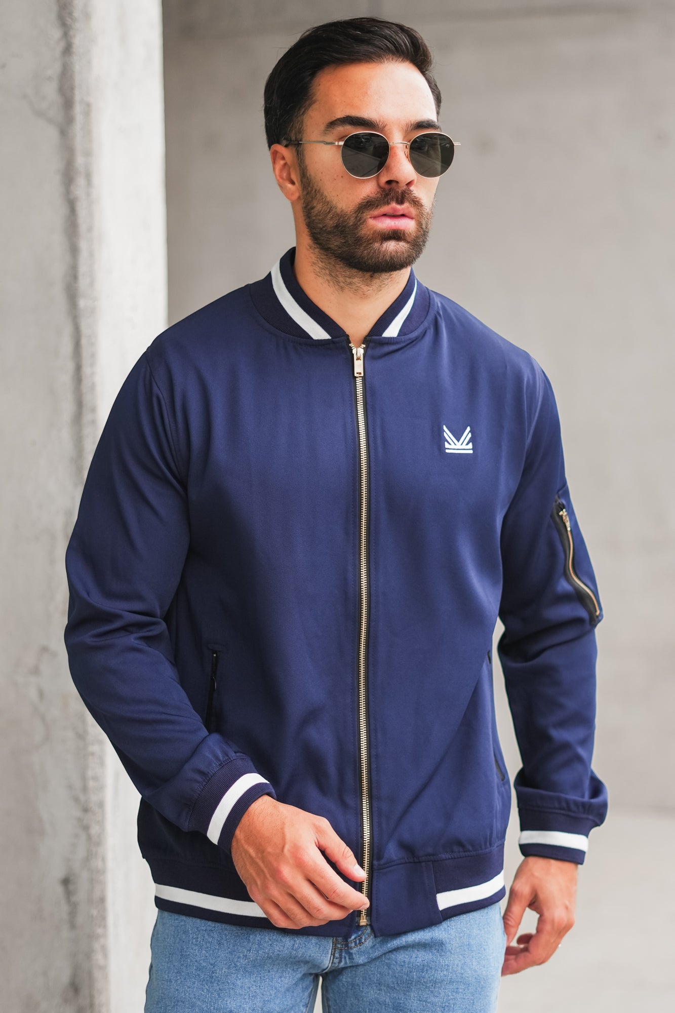 Imported Lightweight Twill Woven Bomber - Navy