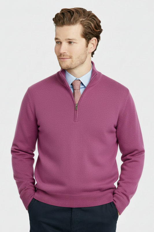 Quarter Zip Rib Knit Sweater - LIGHT-PURPLE