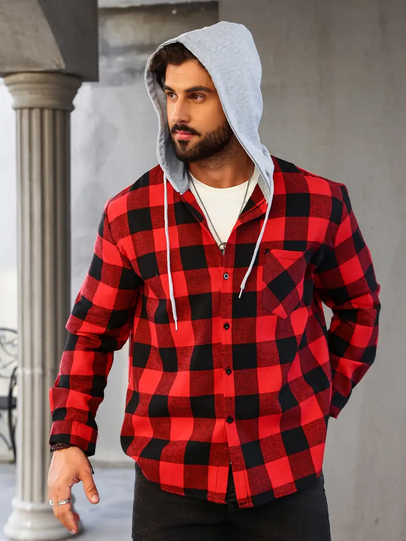 Flannel Hooded Shacket - Red