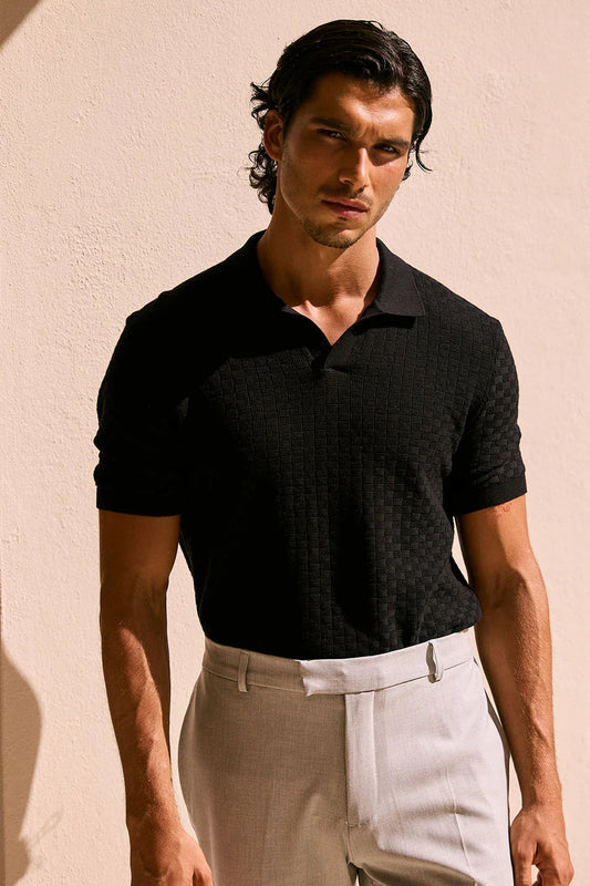 LUX Box Textured Polo - Black