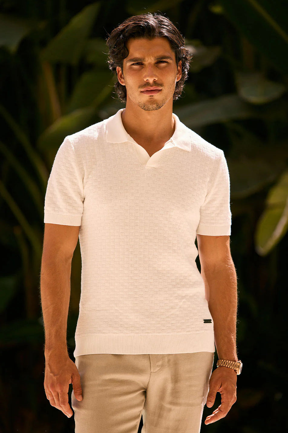 LUX Box Textured Polo - Egg-White