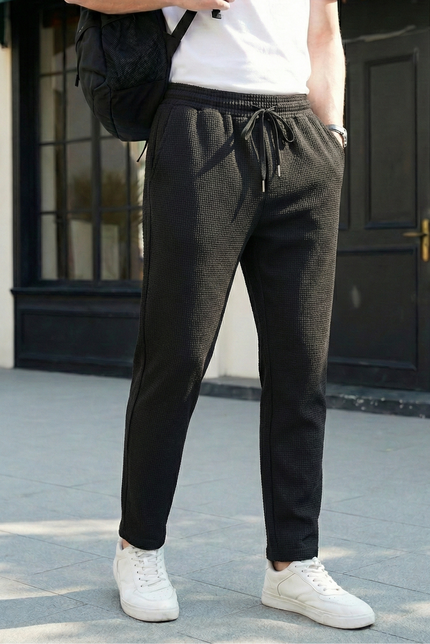 Waffle Knit Trouser - Black