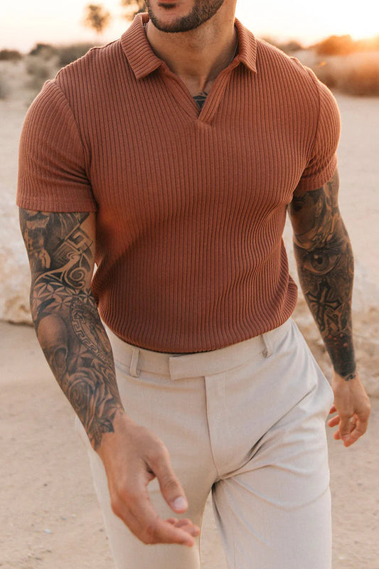 Azure Ribbed Texture Polo - Rust
