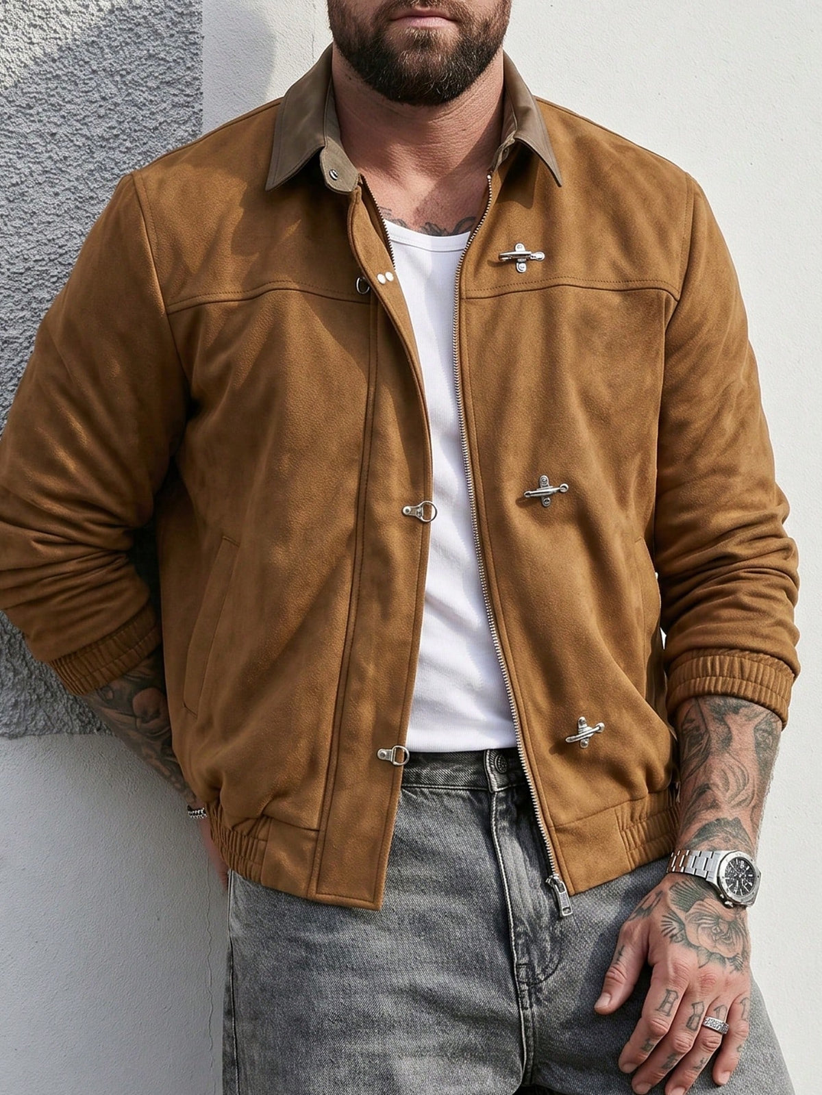 Suede Leather Jacket - Camel