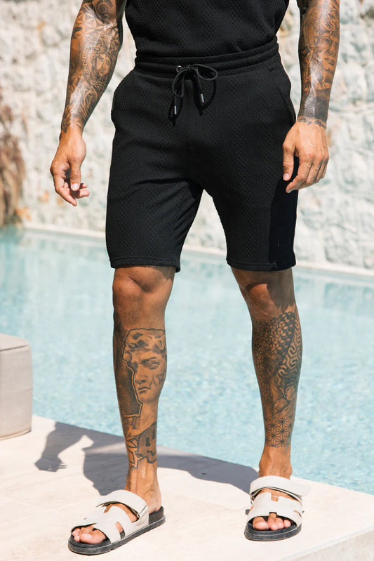 Monaco Snake Textured Shorts - Black