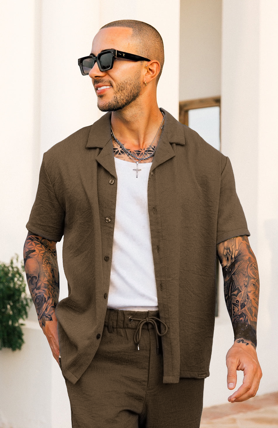 Monaco Crinkle Shirt - Coffee