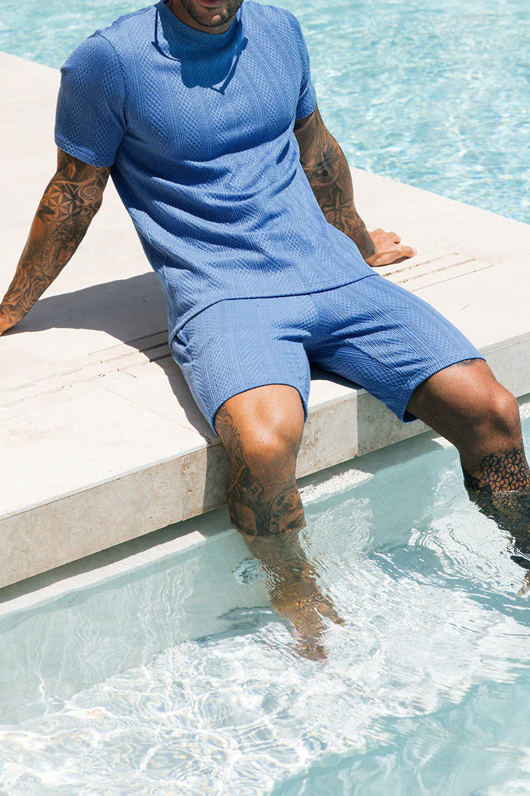 Monaco Snake Textured T-Shirts - Aqua-Blue