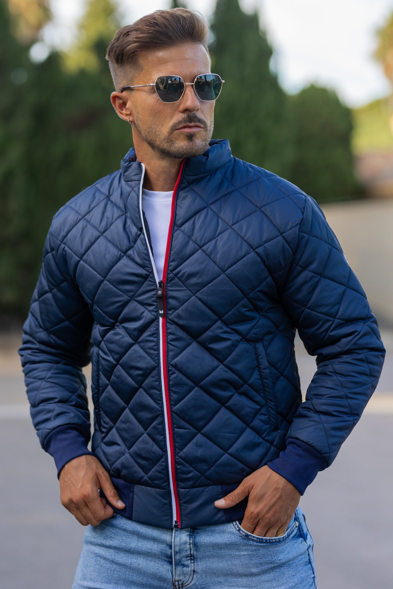 Quilted Puffer Jacket - Navy