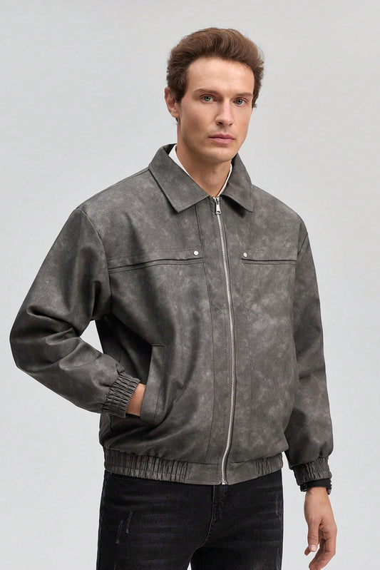 Suede Leather Jacket - Grey