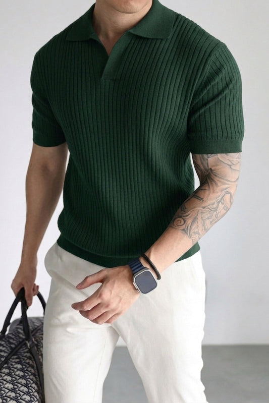 Azure Dropneedle Texture Polo - Sea Green