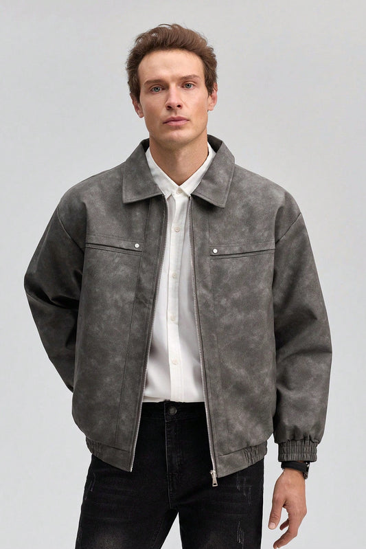 Suede Leather Jacket - Grey