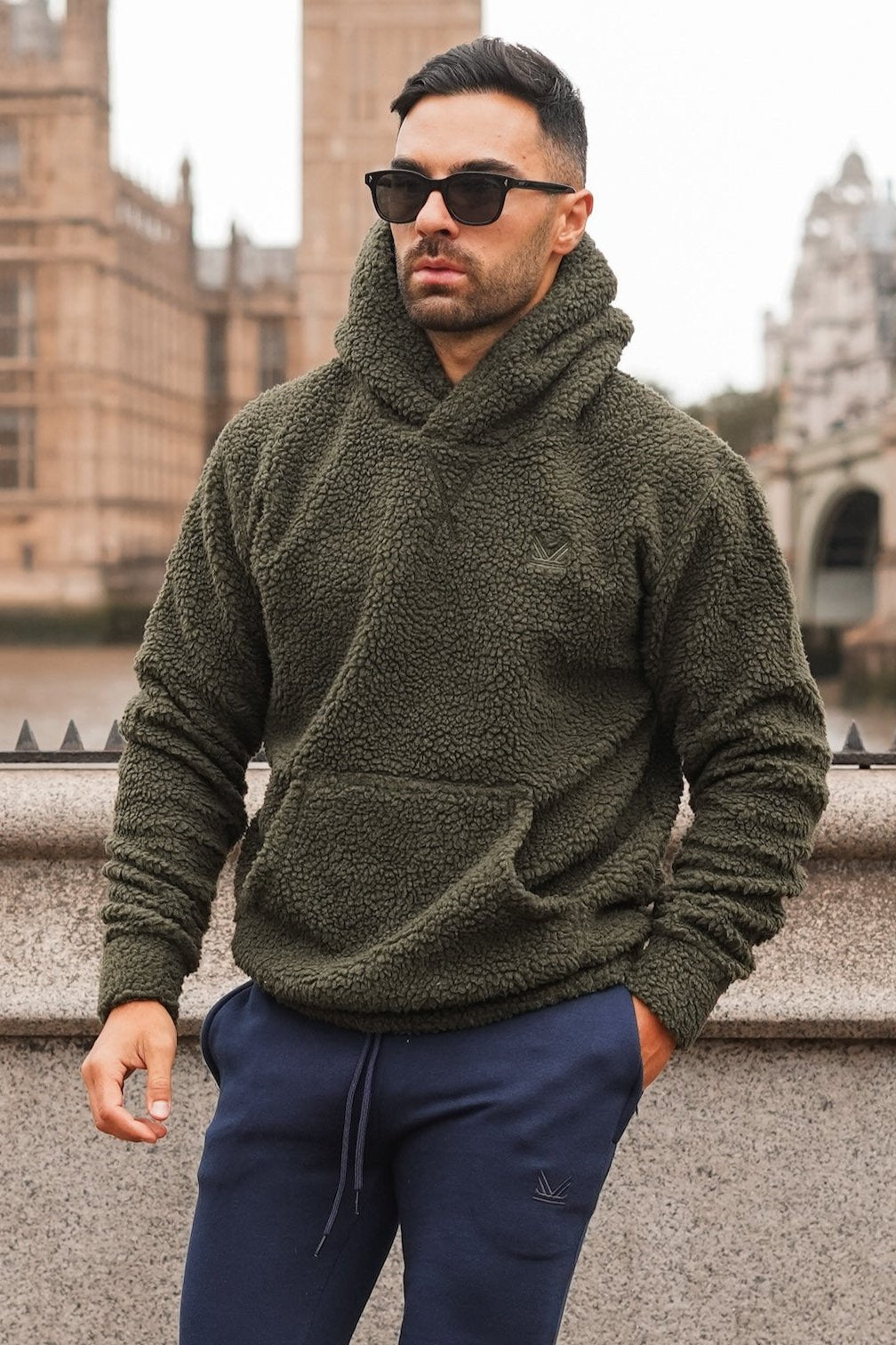 Iconic Sherpa  Cotton  Hoodie - Olive