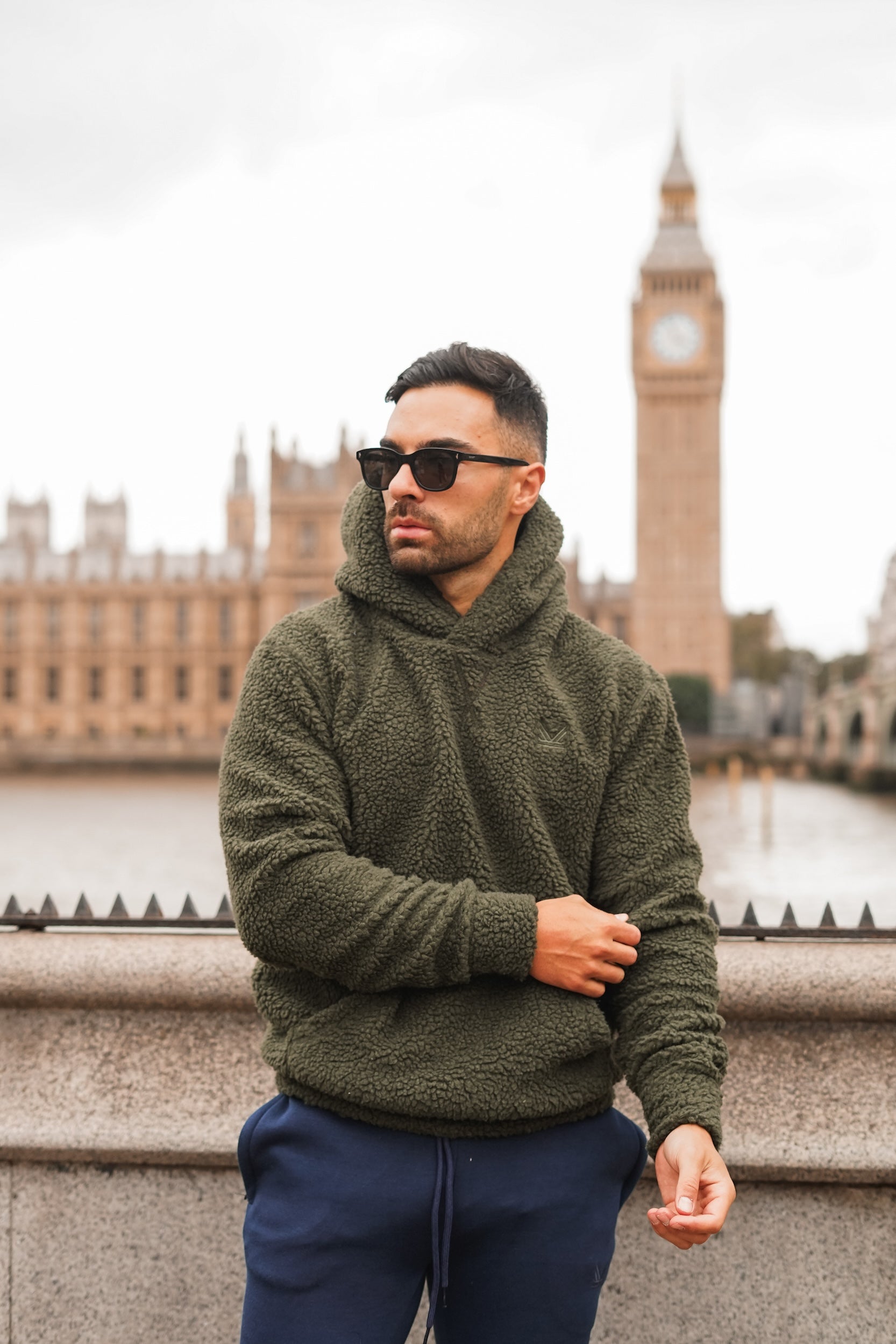 Iconic Sherpa  Cotton  Hoodie - Olive