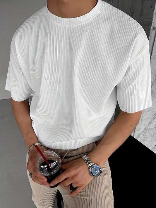 Cedro Drop Needle Texture  Oversize Tee - Cream