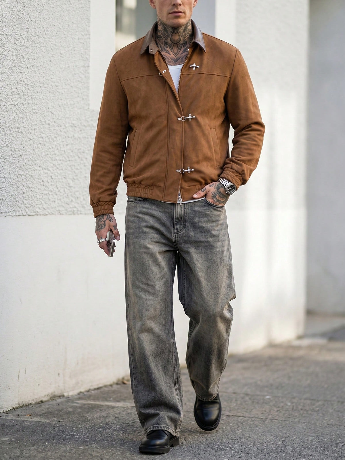 Suede Leather Jacket - Camel