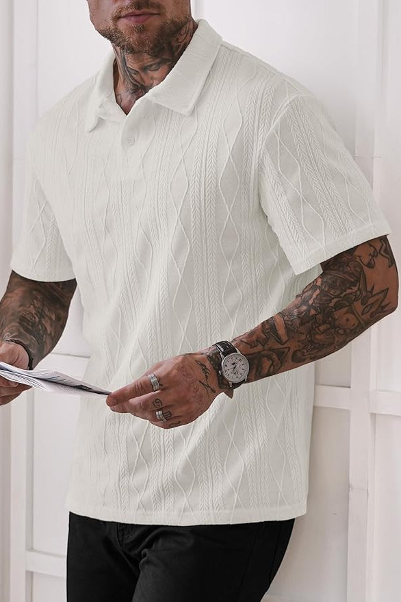 Lightweight CableKnit Polo - White