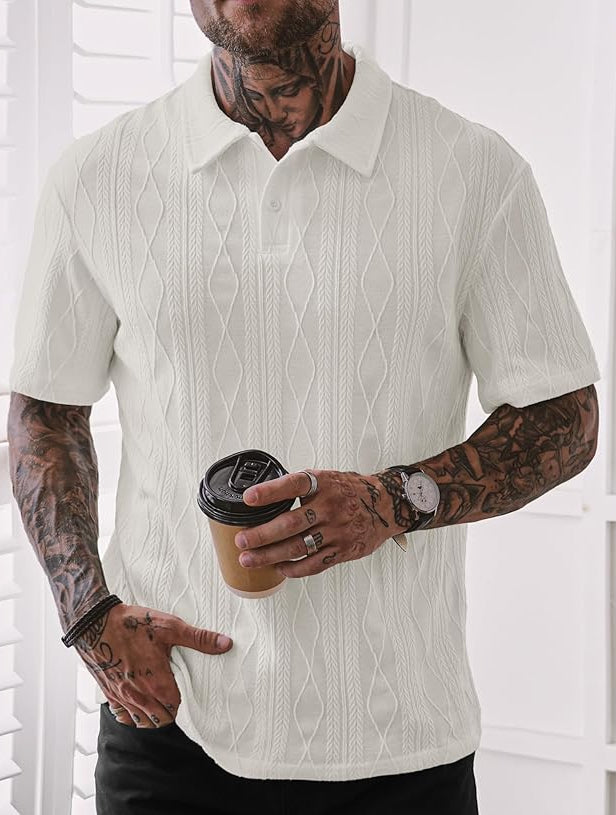 Lightweight CableKnit Polo - White