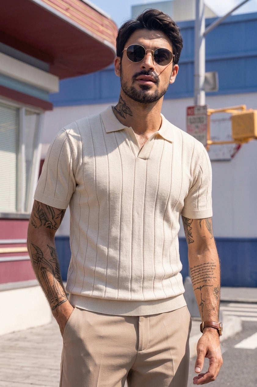 Rebel Drop Needle Texture Polo - Cream