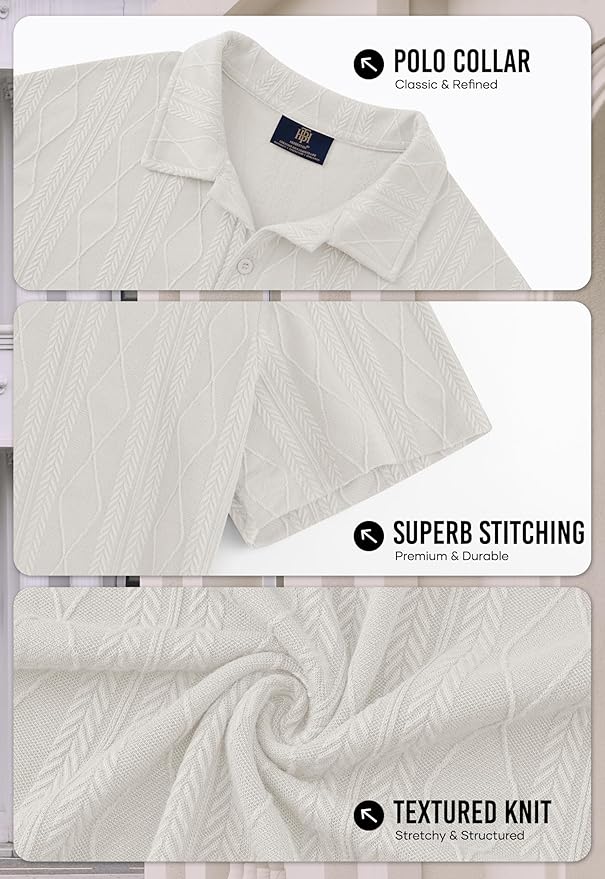Lightweight CableKnit Polo - White