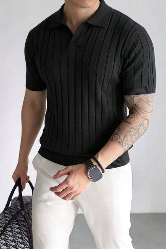 Rebel Drop Needle Texture Polo - Black