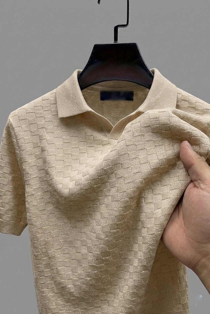 LUX Box Textured Polo- Ice-Grey
