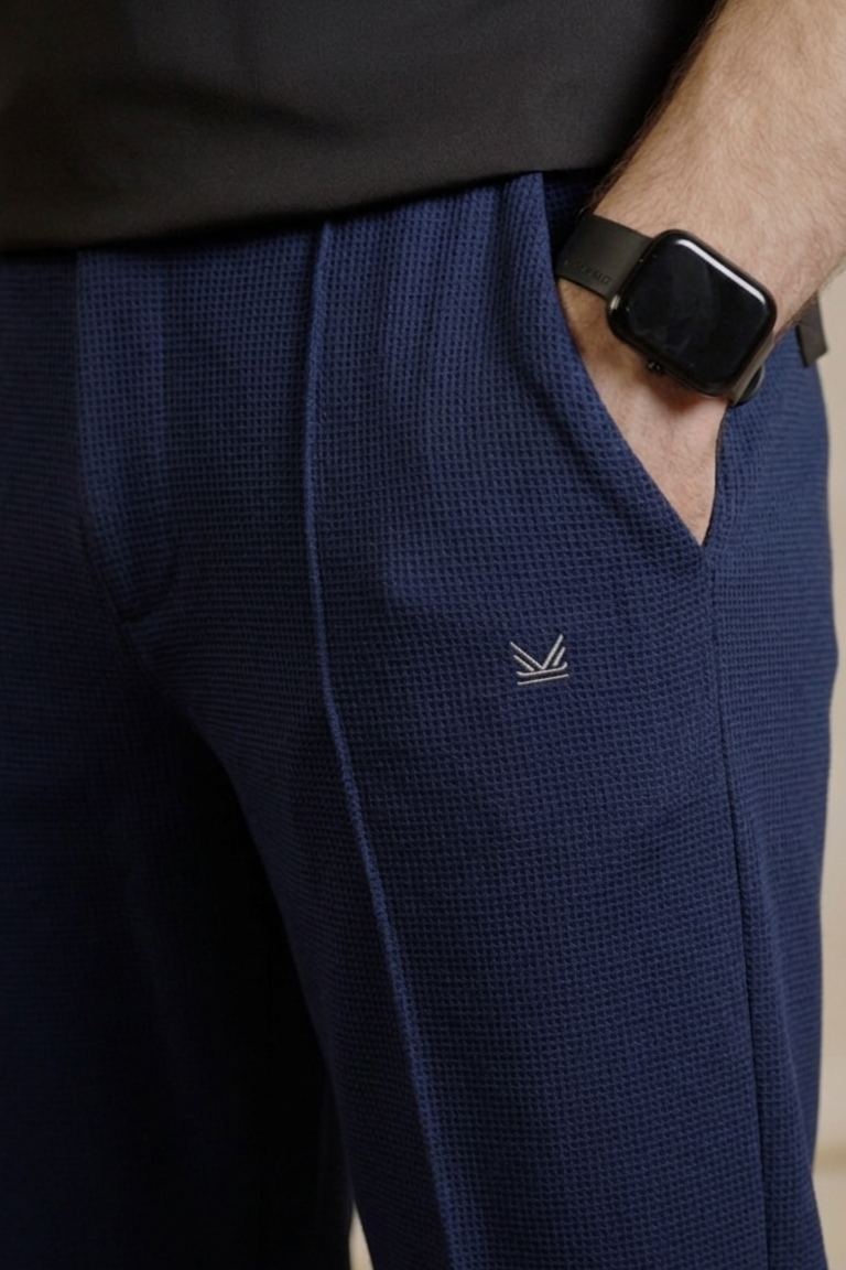 Waffle Crease Pant Trouser-Navy