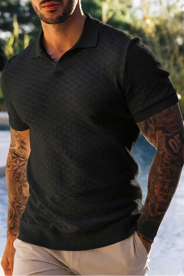 LUX Box Textured Polo - Black