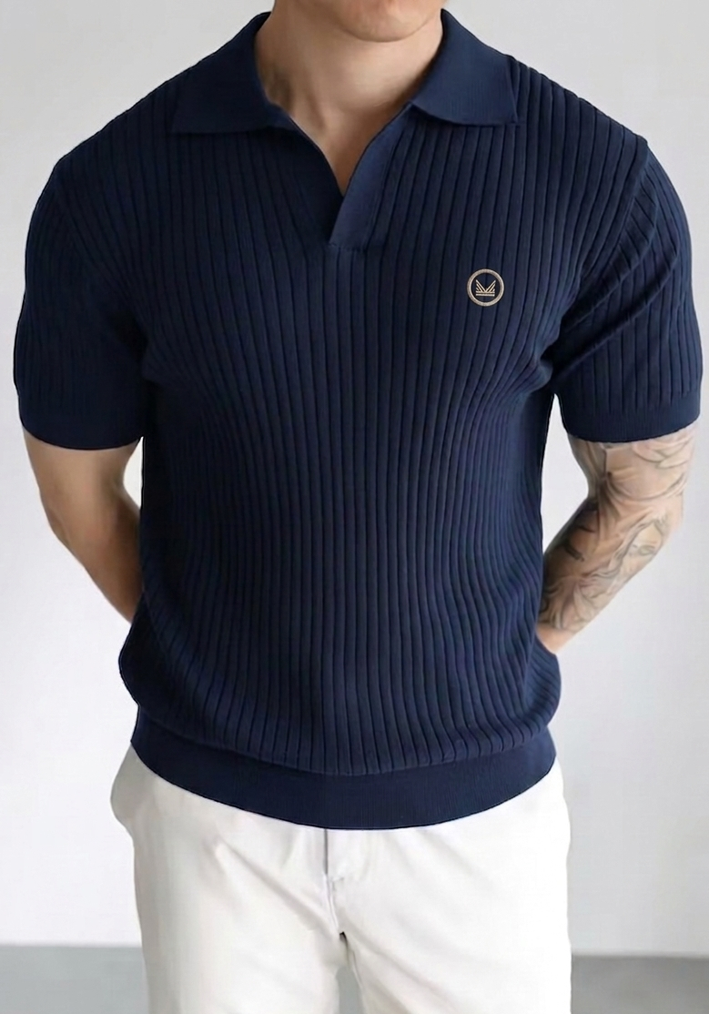 Azure Dropneedle Texture Polo - Navy