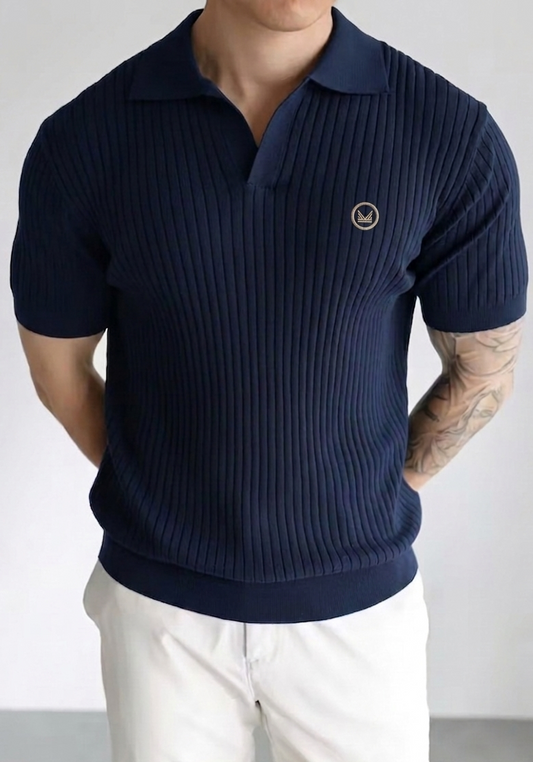 Azure Dropneedle Texture Polo - Navy