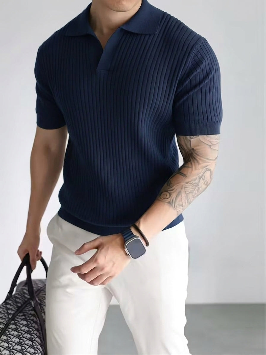 Azure Dropneedle Texture Polo - Navy