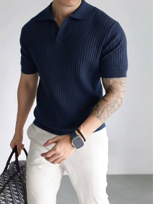 Azure Dropneedle Texture Polo - Navy