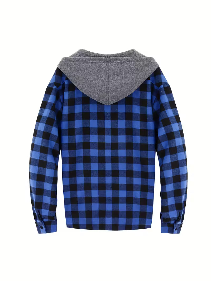 Flannel Hooded Shacket - Blue