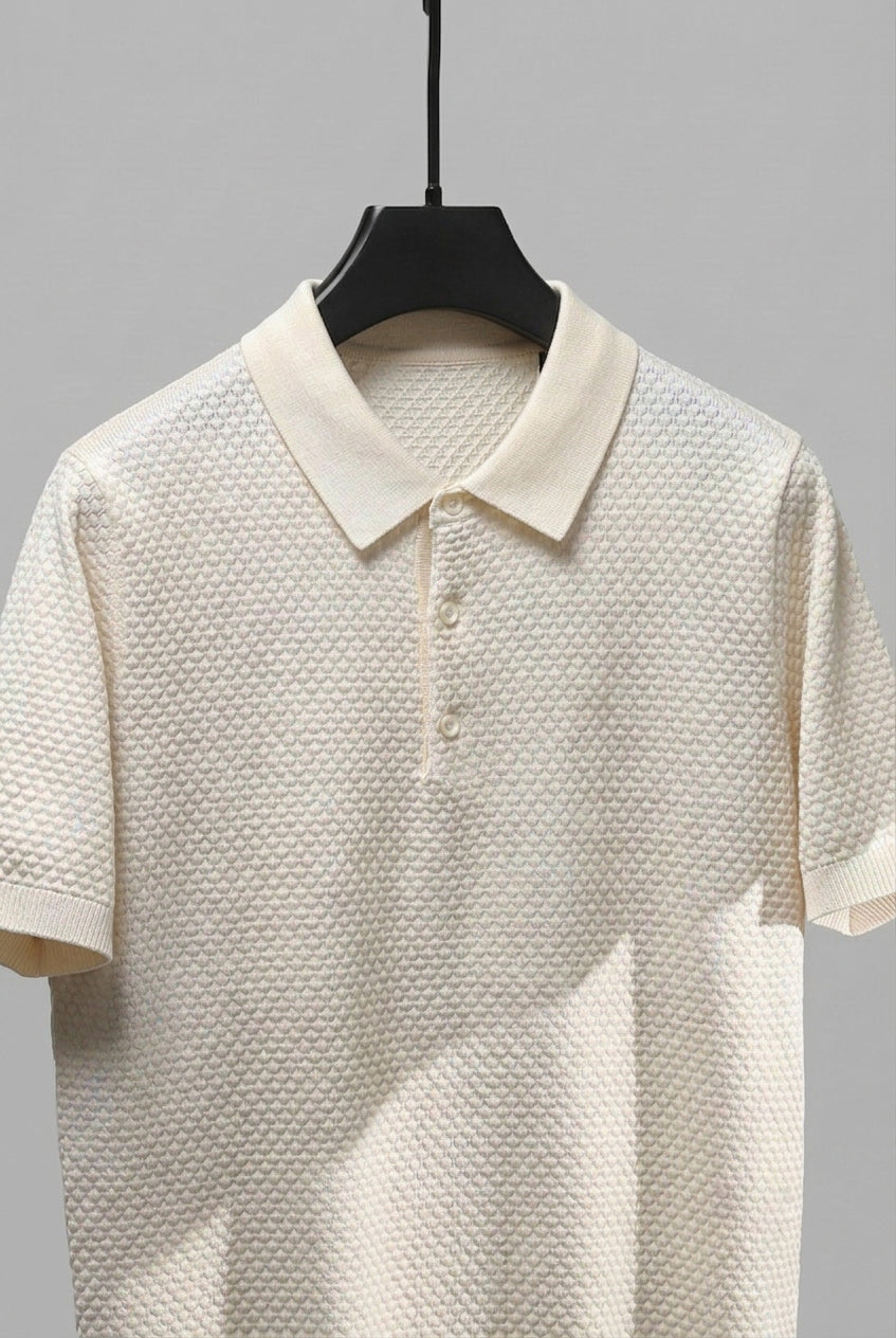 Popcorn Bubble Texture Polo - Pearl